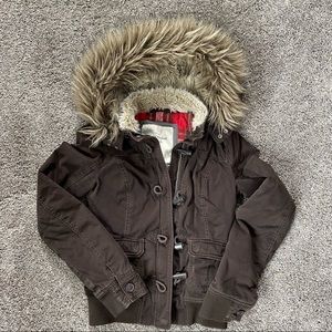 Abercrombie & Fitch Faux Fur Hooded Jacket In Brown Size M.
